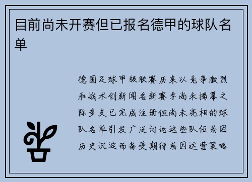 目前尚未开赛但已报名德甲的球队名单